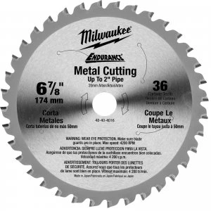 Milwaukee Endurance Metal Steel Cutting Circular Saw Blade 174mm 36T 20mm
