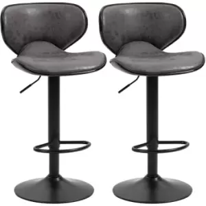 Bar Stool Set of 2 Microfiber Cloth Adjustable Height Armless Chairs - Dark Grey - Homcom
