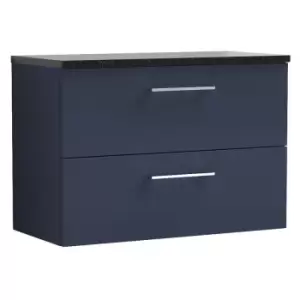 Arno Matt Electric Blue 800mm Wall Hung 2 Drawer Vanity Unit with Sparkling Black Laminate Worktop - ARN1726LSB - Electric Blue - Nuie
