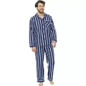 Tom Franks Mens Striped Flannel Pyjama Set (M) (Navy)
