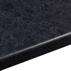 38mm Midnight Black Satin Granite effect Round edge Laminate Worktop L3.6m D600mm