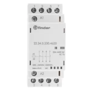 Finder 22 Series 4 Pole Contactor - 25 A, 230 V ac Coil, 2NO + 2NC, 4 kW