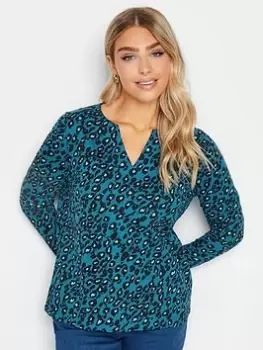 M&Co Animal Print Cotton Long Sleeve T-Shirt - Blue Size 16, Women