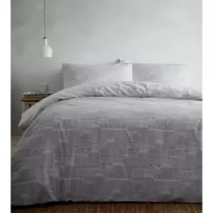 Portfolio Old Town Grey Super King Size Duvet Cover Set Reversible Bedding Bed Set - Grey
