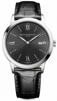 Baume & Mercier Mens Classima Black Leather Slate Grey Watch