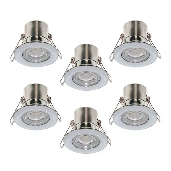 Luceco F-Eco 5W Warm White Dimmable LED Fire Rated Fixed Downlight - Polished Chrome - Pack of 6