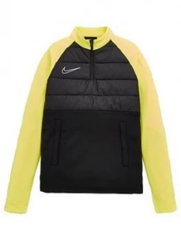 Boys, Nike Childrens Youth Academy Winter Warrior Padded Drill Top - Black/Yellow, Size L