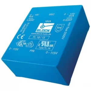 Block FL 30/9, 30 VA low profile PCB transformer 2 x 115 V to 2 x 9 V