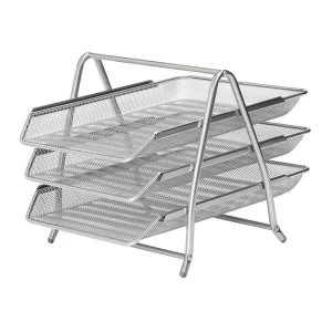 Mesh Front Load 3-Tier Letter Tray Silver