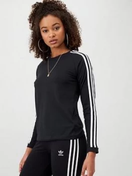 Adidas 3 Stripe Long Sleeve Top - Black, Size 2Xs, Women