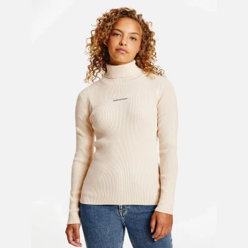 Calvin Klein Jeans Womens Micro Branding Roll Neck Sweater - Muslin - M