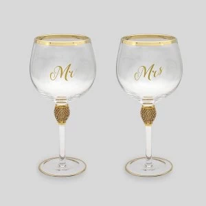 Mr&Mrs Diamante Gin Glass Gold By Lesser & Pavey