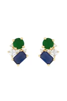 Gold Plated Blue And Emerald Mixed Stone Stud Earrings