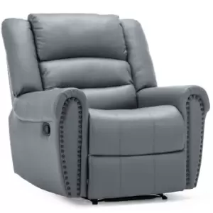Denver Leather Recliner Chair Armchair - Grey