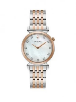 Bulova Regatta Mother Of Pearl And Diamond Dial Rose Gold Stainless Steel Two Tone Bracelet Ladies Watch