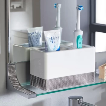 Bathroom Toothbrush Tidy Holder Sparkle White Ceramic Chrome Modern - Vale Designs