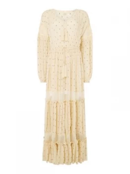 Free People Long Sleeve Crochet Panel Sada Maxi Dress White