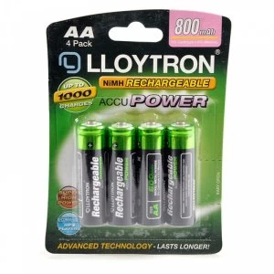 Lloytron B011 Rechargeable Accupower AA Ni-MH Batteries 800mAh 4 Pack