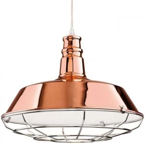 1 Light Dome Ceiling Pendant Copper, Chrome Grill, E27
