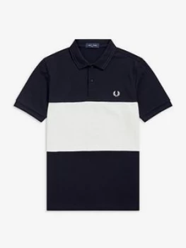 Fred Perry Colour Block Polo, Navy, Size L, Men