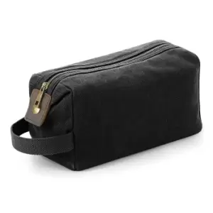 Quadra Heritage Leather Accented Waxed Canvas Wash Bag (One Size) (Black)