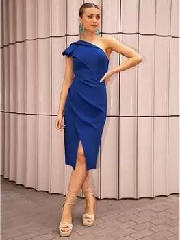 Chi Chi London One Shoulder Wrap Detail Midi Dress - Navy, Size 8, Women