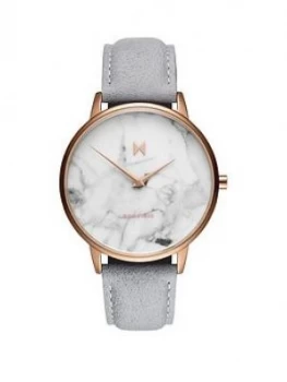 MVMT Boulevard White Marble and Rose Gold Detail Dial Stone Leather Strap Ladies Watch, One Colour, Women