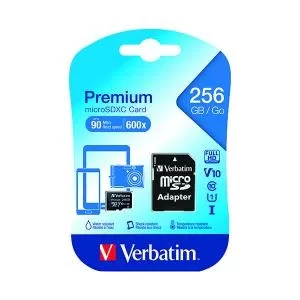 Verbatim Premium MicroSDXC Card with Adapter 256GB C10U1 44087