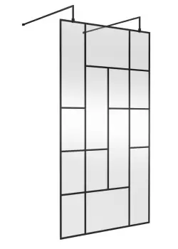 Hudson Reed 1100mm Abstract Frame Wetroom Screen With Support Bars - Matt Black