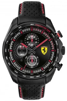 Scuderia Ferrari Mens Speed-Racer Black Leather Strap Watch
