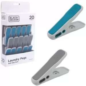 BLACK+DECKER BXLP0001GB 20pk Laundry Pegs, 2 Colours, Indoor/Outdoor Use, Inner and Outer Grips, Blue & Grey, 1 Size