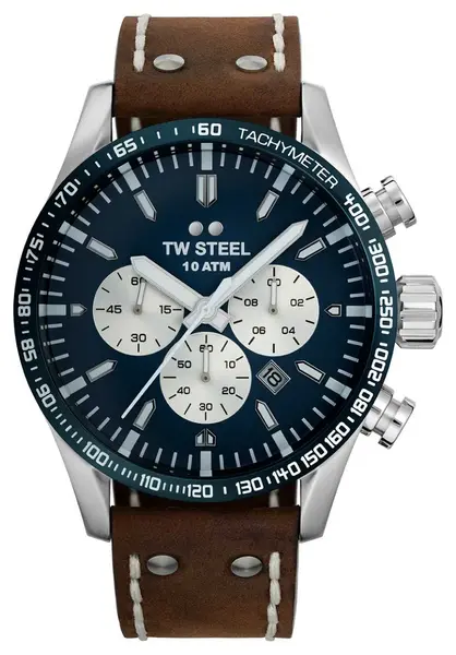 TW Steel VS121 Volante Blue Chronograph Dial Brown Watch