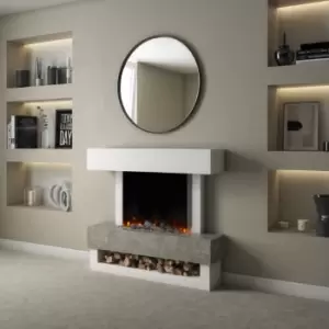 White & Grey Concrete Effect Freestanding Smart Electric Fireplace - AmberGlo