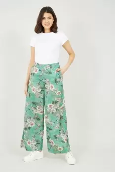 Sage Green Tropical Palm Print Trousers