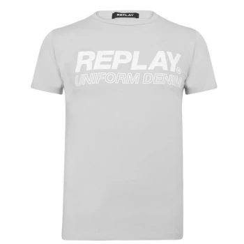Replay Script T Shirt - Grey