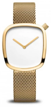 Bering Classic Pebble Gold Mesh Bracelet White Dial Watch
