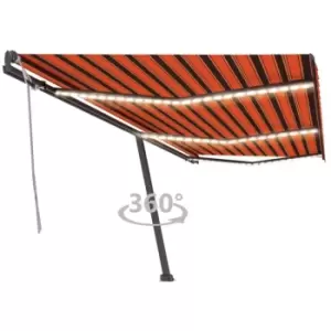 Vidaxl - Manual Retractable Awning with LED 600x300cm Orange and Brown Multicolour