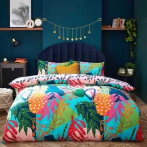 Coralina Reversible Duvet Cover and Pillowcase Set MultiColoured
