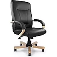 Nautilus Designs Ltd. High Back Leather Faced Executive Chair with Oak Effect Arms & Base Black