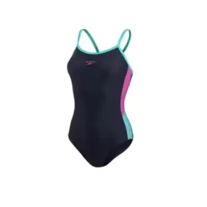 Speedo Endurance Dive Thinstrap Muscleback Swimsuit Navy/Orchid/Tile 30"