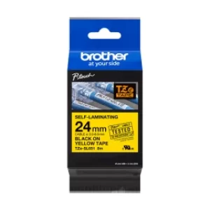 Brother TZE-SL651 P-touch Black On Yellow Self-Laminating Labelling Tape 24mm x 8m (Original)
