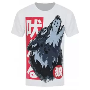 Unorthodox Collective Mens Wolf Tattoo T-Shirt (L) (White/Blue/Red)