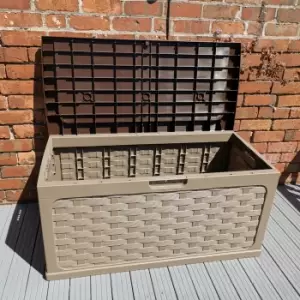 335 Litre Rattan Style Garden Cushion Storage Box with Sit on Lid - Dark Brown