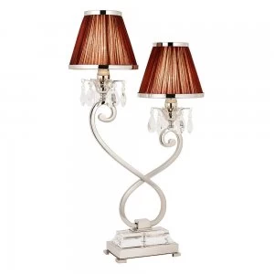2 Light Twin Table Lamp Polished Nickel Plate with Chocolate Shades, E14