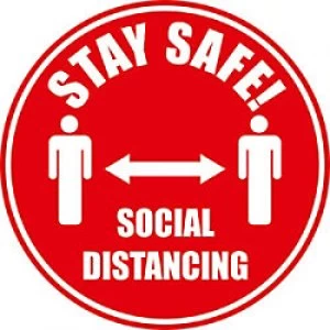 Seco Floor Sticker Stay safe, social distancing Red Anti Slip Laminate 30 x 30cm Pack of 2