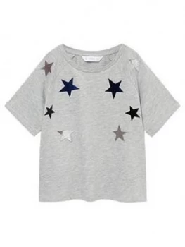Mango Girls Velvet Embroidered Stars Short Sleeve Tshirt - Grey, Size Age: 6 Years