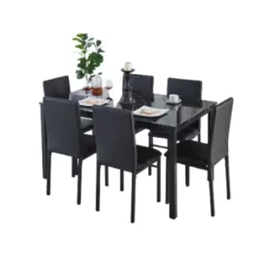 Modernique Emillia MDF Marble Effect Dining Table With 6 Faux Leather Chairs In Black