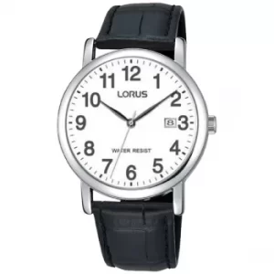Lorus RG865CX9 Mens Easy Reader Silver Case Black Leather Strap Watch