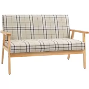 2 Seater Sofa with Rubber Wood Frame Linen Fabric Love Seat Small Couch - Beige and Coffee - Homcom