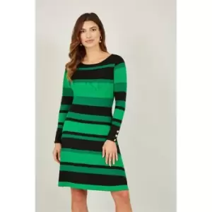 Yumi Green Striped Knitted Skater Dress - Green